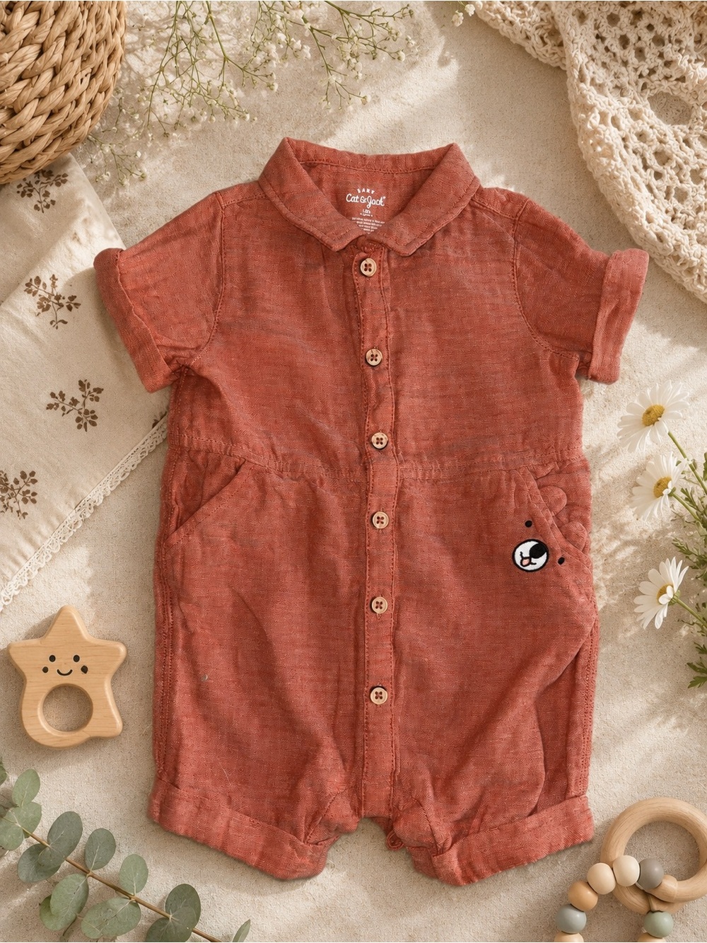 cat & jack 12M rust orange button front romper | baby one piece
